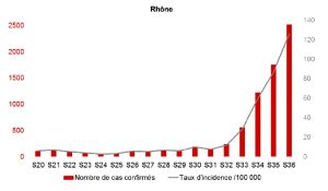 graphique nombre cas covid Rhône