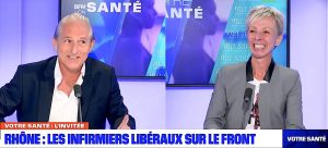 Pascal Auclair (Ma Santé) et Catherine Jamet (URPS Infirmiers Libéraux) sur le plateau de BFM Lyon ©BFM
