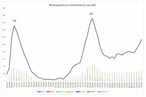 Evolution des entrées en réanimation Covid à Lyon