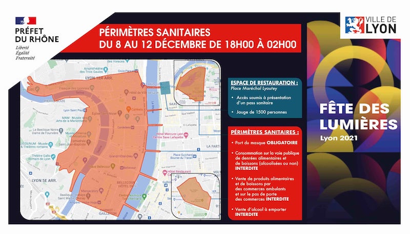 Le périmètre de la fête des Lumières 2021.