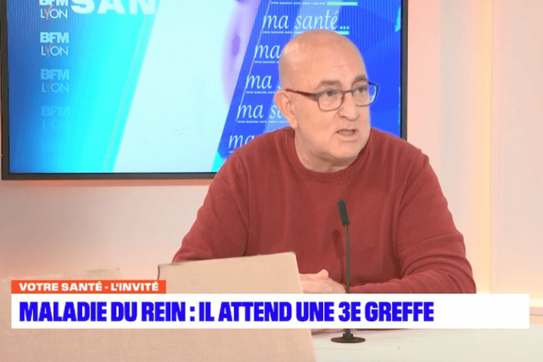 Le Lyonnais Aziz Aberkane témoigne de son insuffisance rénale chronique, le 7 mars 2023 sur BFM TV Lyon.