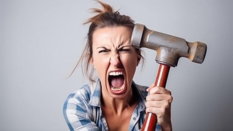 Une femme qui teste sa tolérance à la douleur.