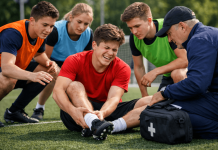 Pourquoi les maladies liées au sport explosent-elles chez les enfants ? Une jeune garçon victime d'une blessure sur un terrain de sport.
