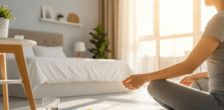 Comment maintenir une bonne santé au quotidien ? Une jeune femme en pleine séance de relaxation.