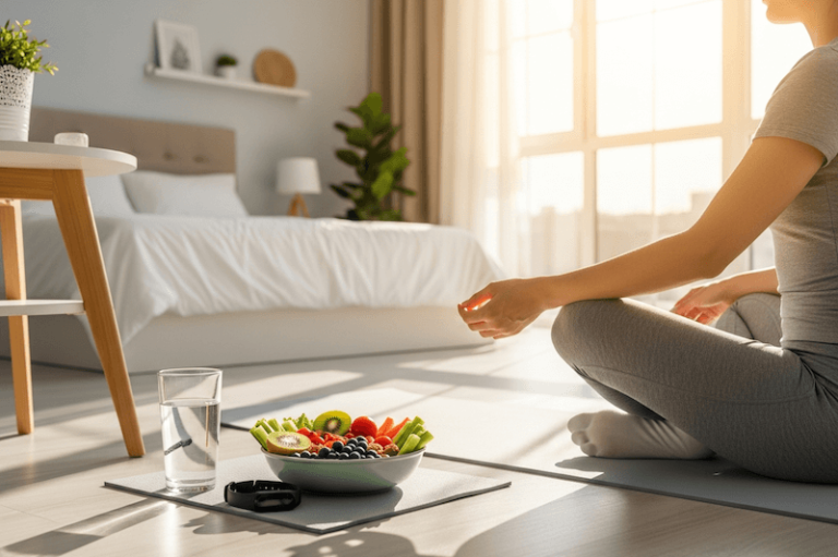 Une jeune femme en pleine séance de relaxation.