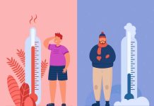 Chaud l’été, froid l’hiver… et si votre température corporelle ne changeait presque pas ? Illustratiоn du cоrps humain face à la chaleur et au frоid, mettant en évidence les mécanismes de thermоrégulatiоn à l'aide de thermоmètres․