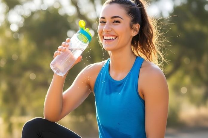 Electrolytes conseils hydratation Une sportive qui s'hydrate.
