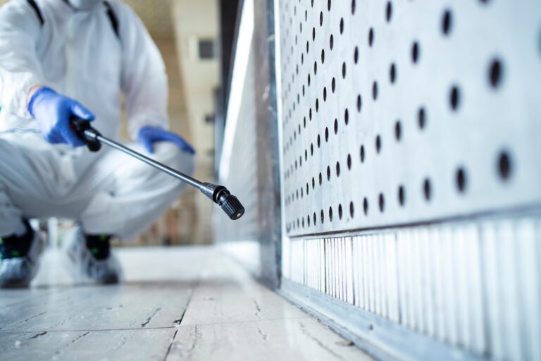 Un professionnel qui procède à la démoustication d’une zone touchée.